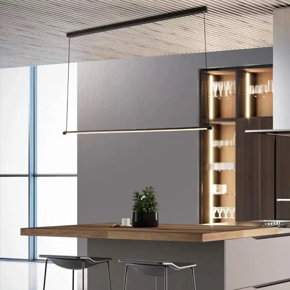 Ultra slim tube led office hanging lamp in black for dining rooms