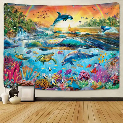 Underwater world mandala yoga mat living room tapestry blanket