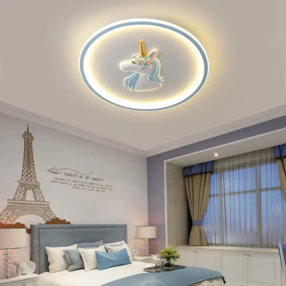 Unicorn cartoon kids ceiling lights bedroom chandelier blue & pink