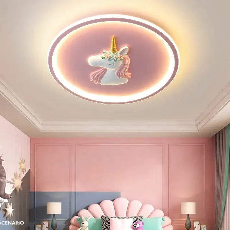 Unicorn cartoon kids ceiling lights bedroom chandelier blue & pink