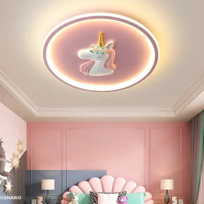 Unicorn cartoon kids ceiling lights bedroom chandelier blue & pink