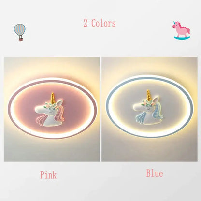 Unicorn cartoon kids ceiling lights bedroom chandelier blue & pink