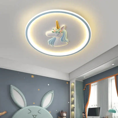 Unicorn cartoon kids ceiling lights bedroom chandelier blue & pink