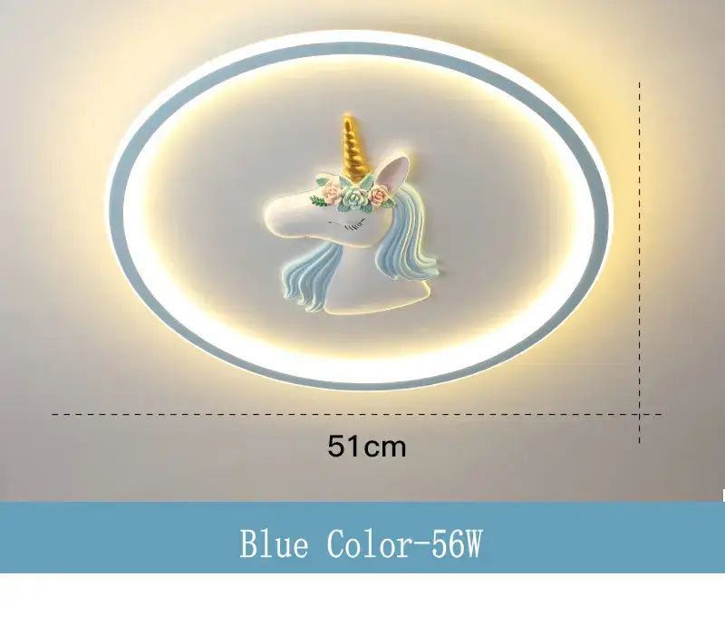 Unicorn cartoon kids ceiling lights bedroom chandelier blue & pink