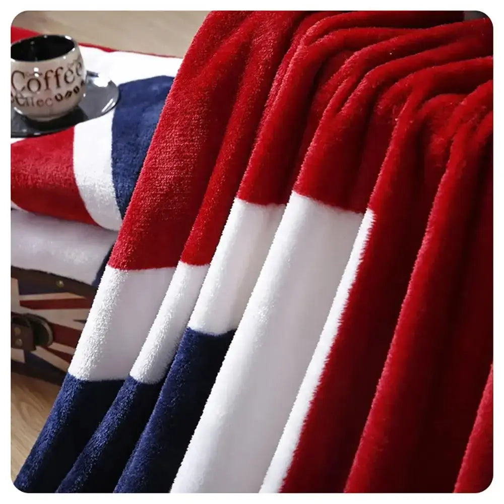 Union jack red & navy cozy flannel throw blanket for living room