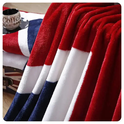 Union jack red & navy cozy flannel throw blanket for living room