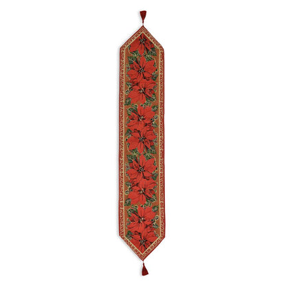Poinsettia Flowers Christmas Tablecloth Holiday Runner 75 Inches