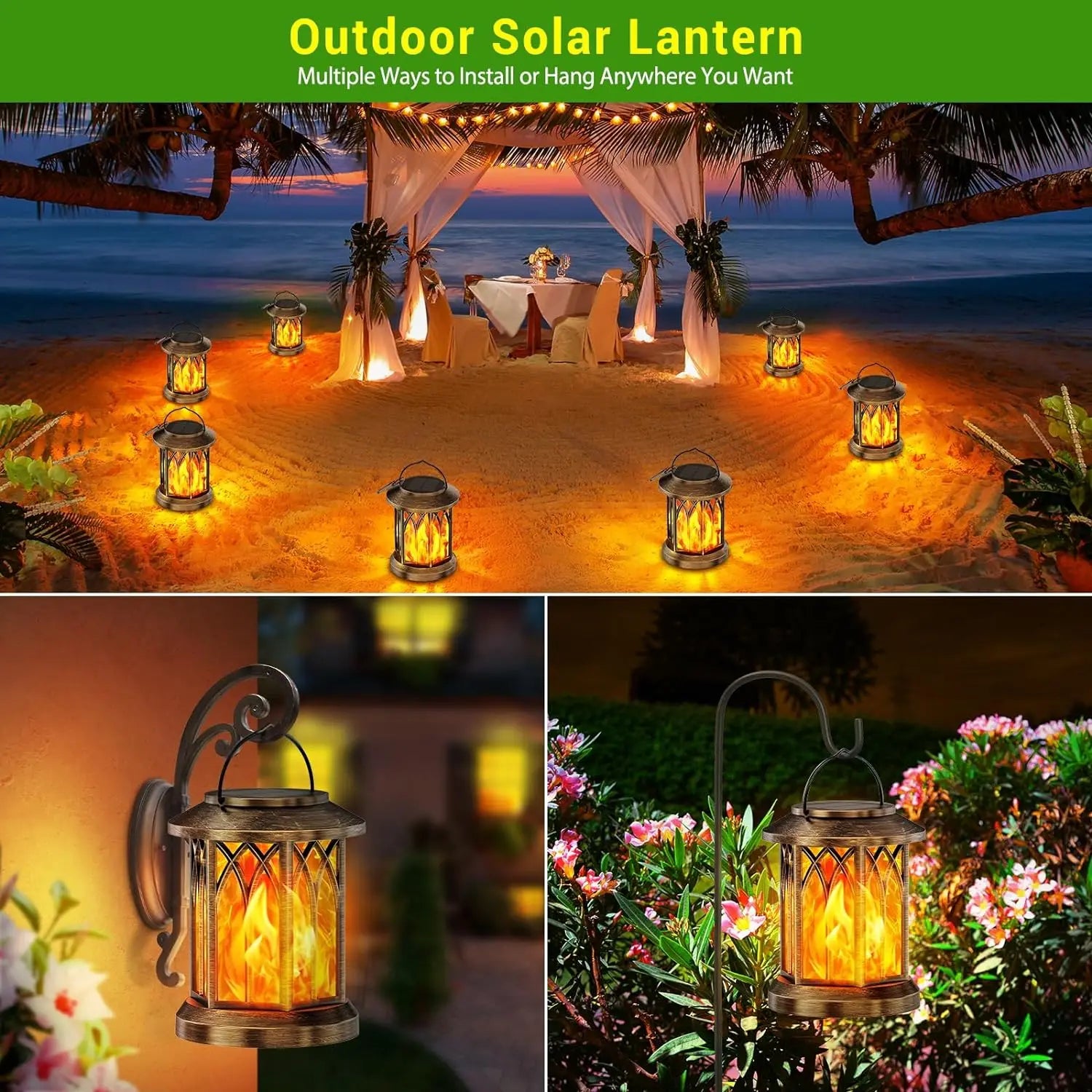 DecorBites™ Upgraded Flickering Flame Solar Lanterns - 2 Pack