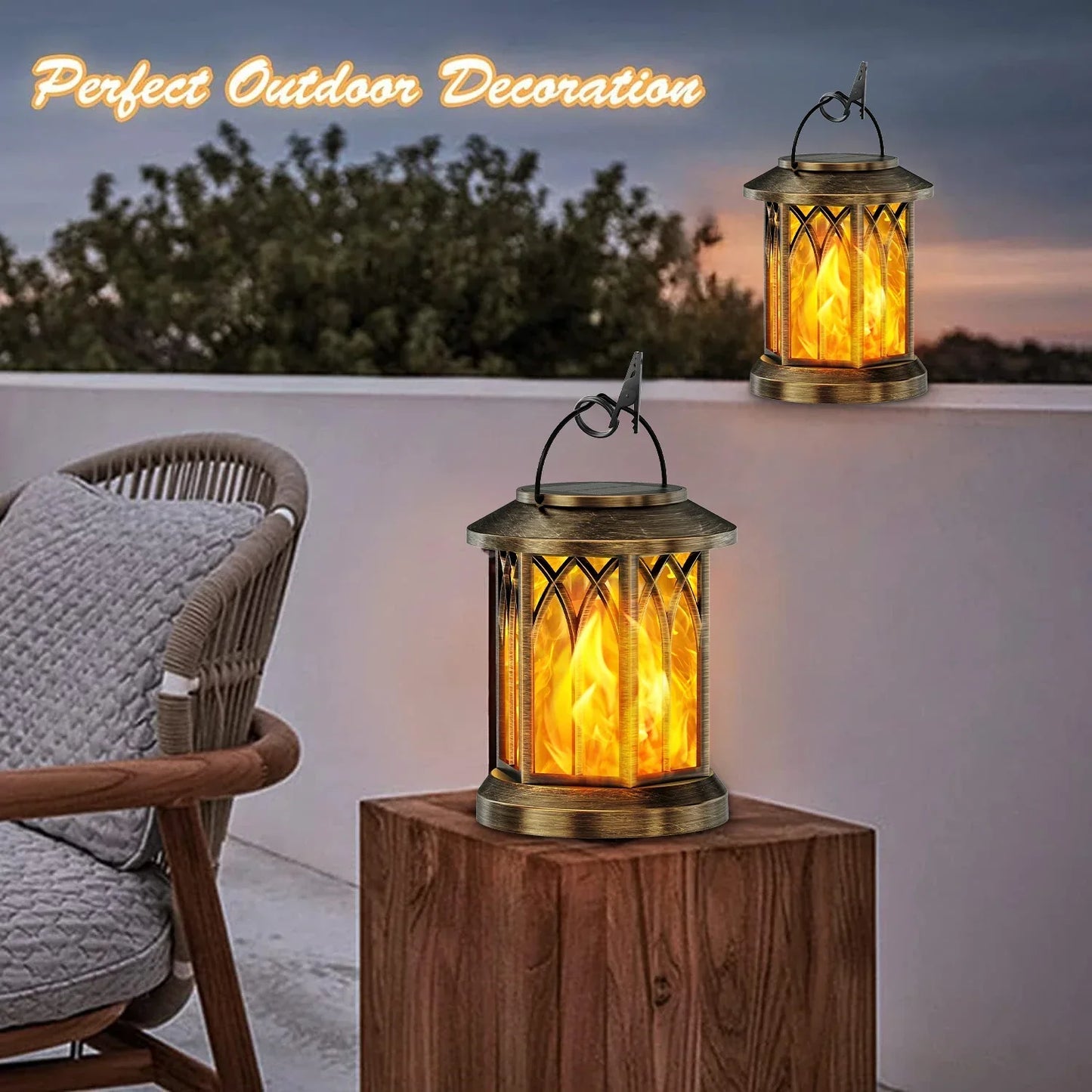 DecorBites™ Upgraded Flickering Flame Solar Lanterns - 2 Pack