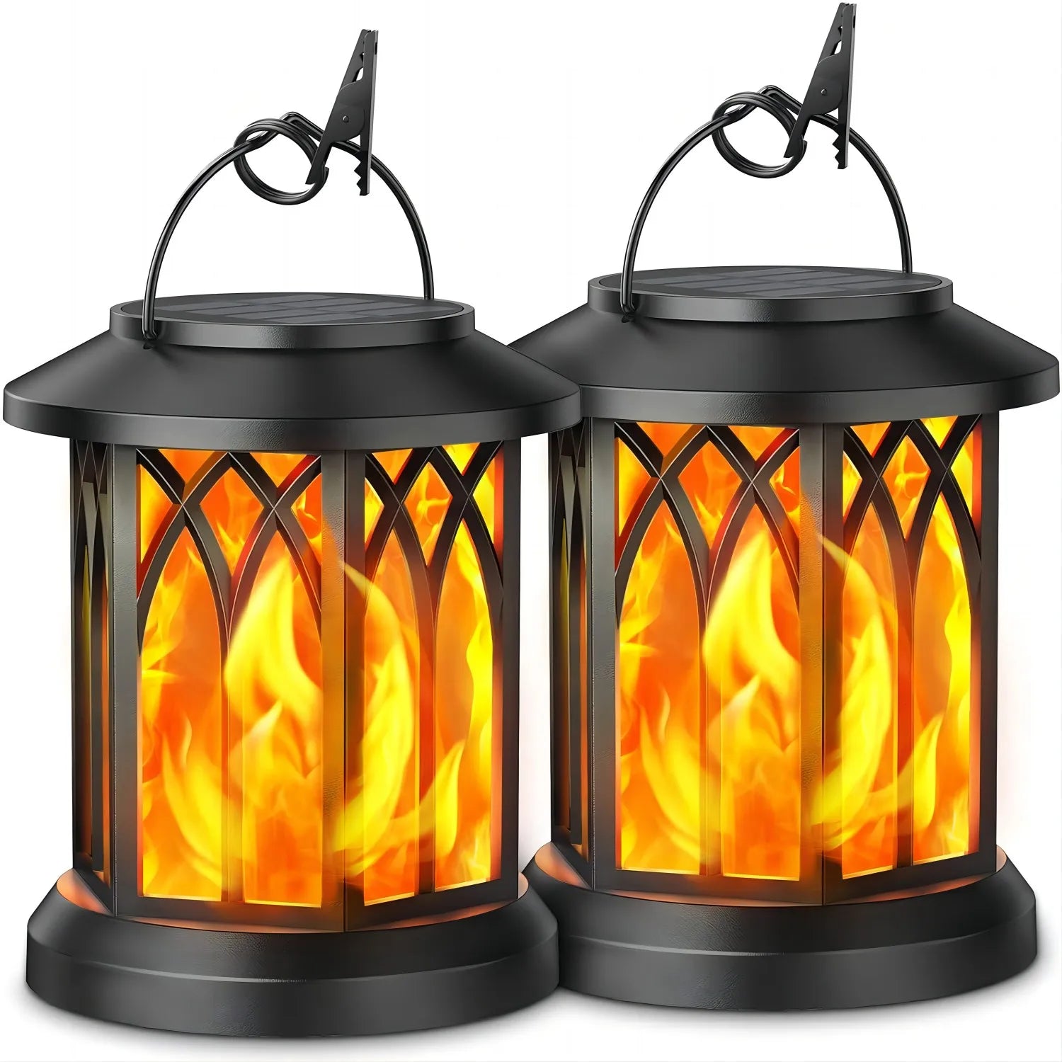 DecorBites™ Upgraded Flickering Flame Solar Lanterns - 2 Pack