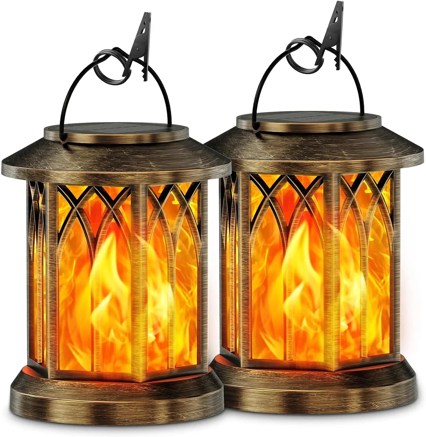 DecorBites™ Upgraded Flickering Flame Solar Lanterns - 2 Pack