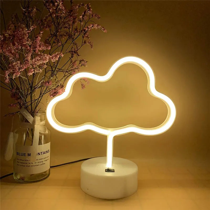DecorBites™ USB LED Neon Sign Light Holiday Flamingo Night Lamp Xmas Party Wedding Decoration Home Gift cloud Heart Neon Light
