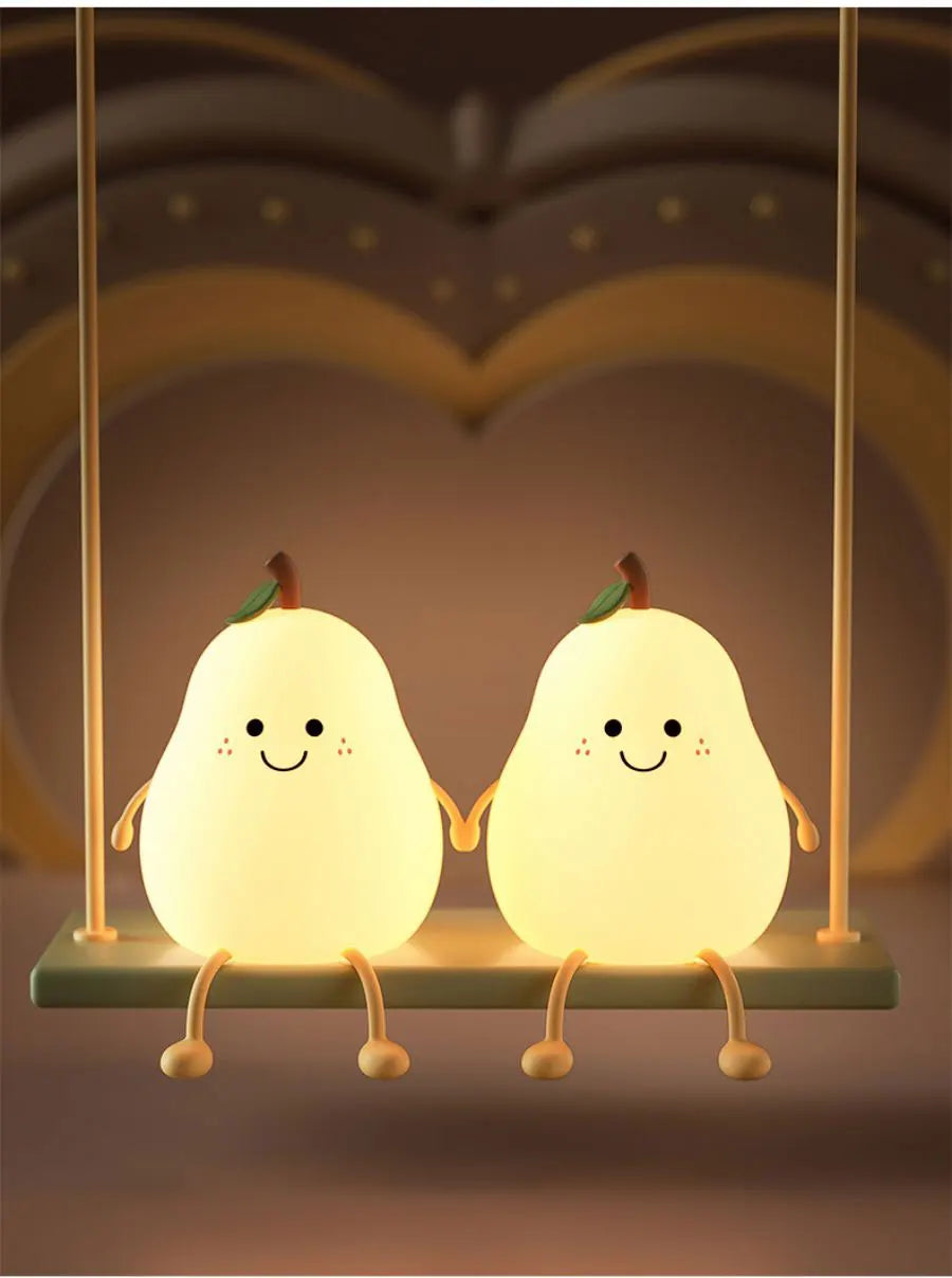 DecorBites™ USB Rechargeable Night Light Pear Silicone Night Lights Touch Sensor Bedroom Bedside Cat Lamp With Remote For Kids Baby Gifts