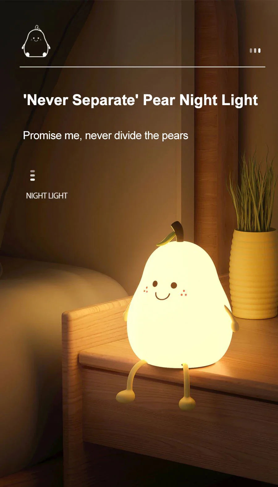 DecorBites™ USB Rechargeable Night Light Pear Silicone Night Lights Touch Sensor Bedroom Bedside Cat Lamp With Remote For Kids Baby Gifts