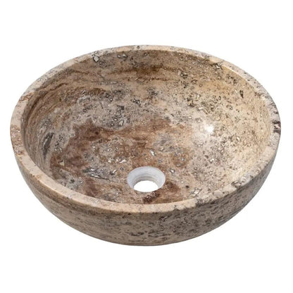 Valencia Beige Travertine Vessel Sink Polished 16 Inch Round Bathroom Basin