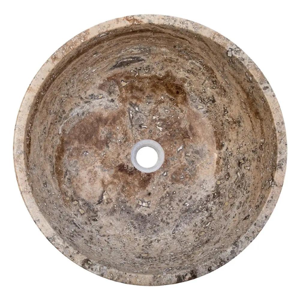 Valencia Beige Travertine Vessel Sink Polished 16 Inch Round Bathroom Basin