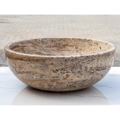 Valencia Beige Travertine Vessel Sink Polished 16 Inch Round Bathroom Basin