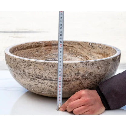 Valencia Beige Travertine Vessel Sink Polished 16 Inch Round Bathroom Basin