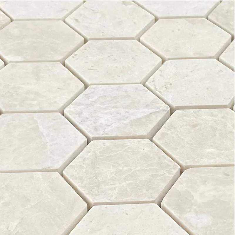 Vanilla Beige Marble 2" Hexagon on 12" x 12" Mesh Mosaic Tile