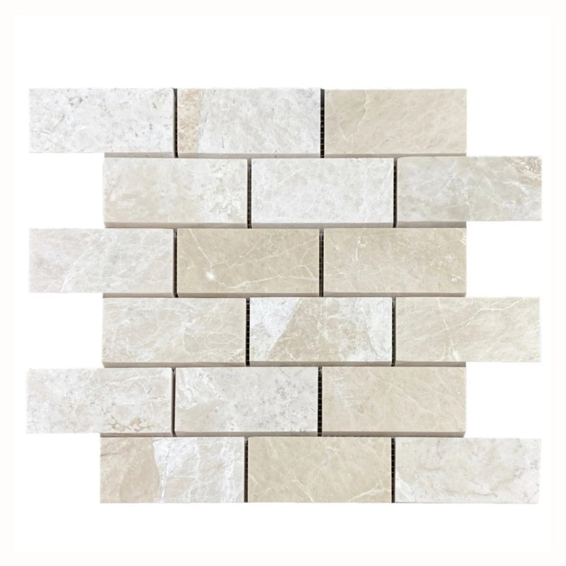 Vanilla Beige Marble 2"x4" Brick Honed on 12" x 12" Mesh Mosaic Tile