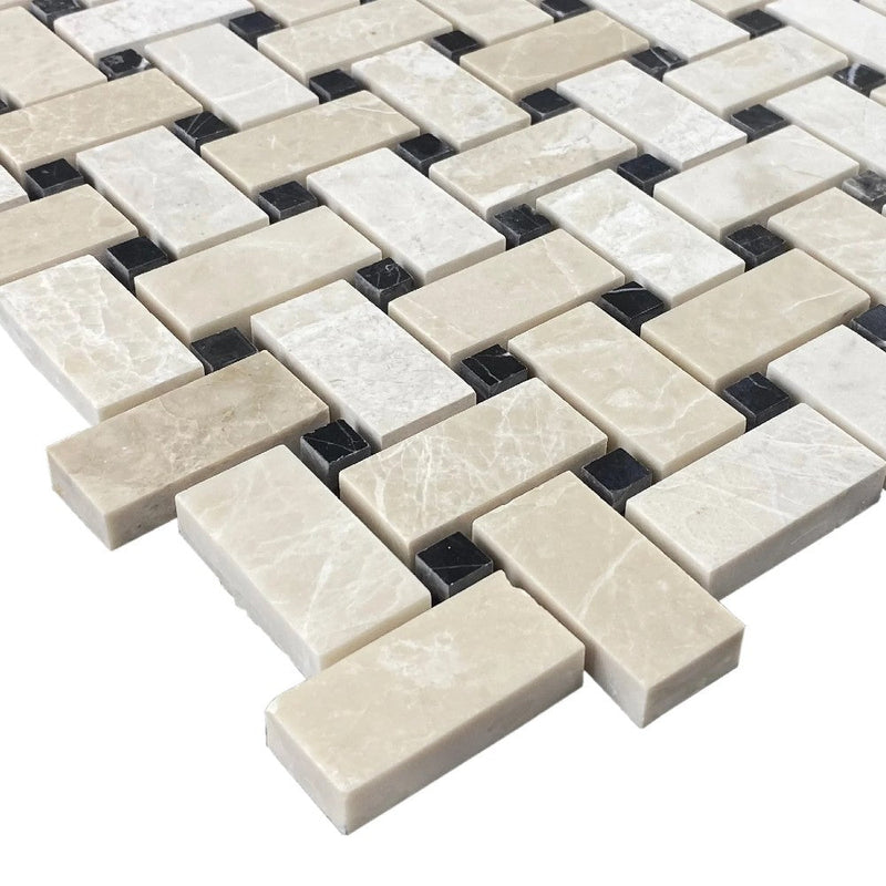 Vanilla Beige Marble Basketweave Design on 12" x 12" Mesh Mosaic Tile