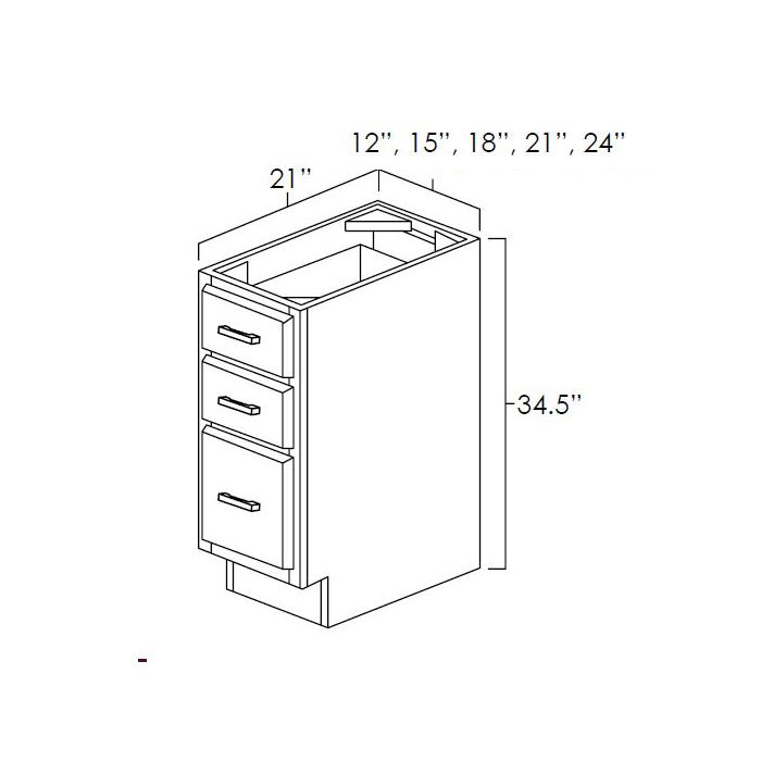 Hickory Shaker 24" Three Drawer Vanity Base Cabinet