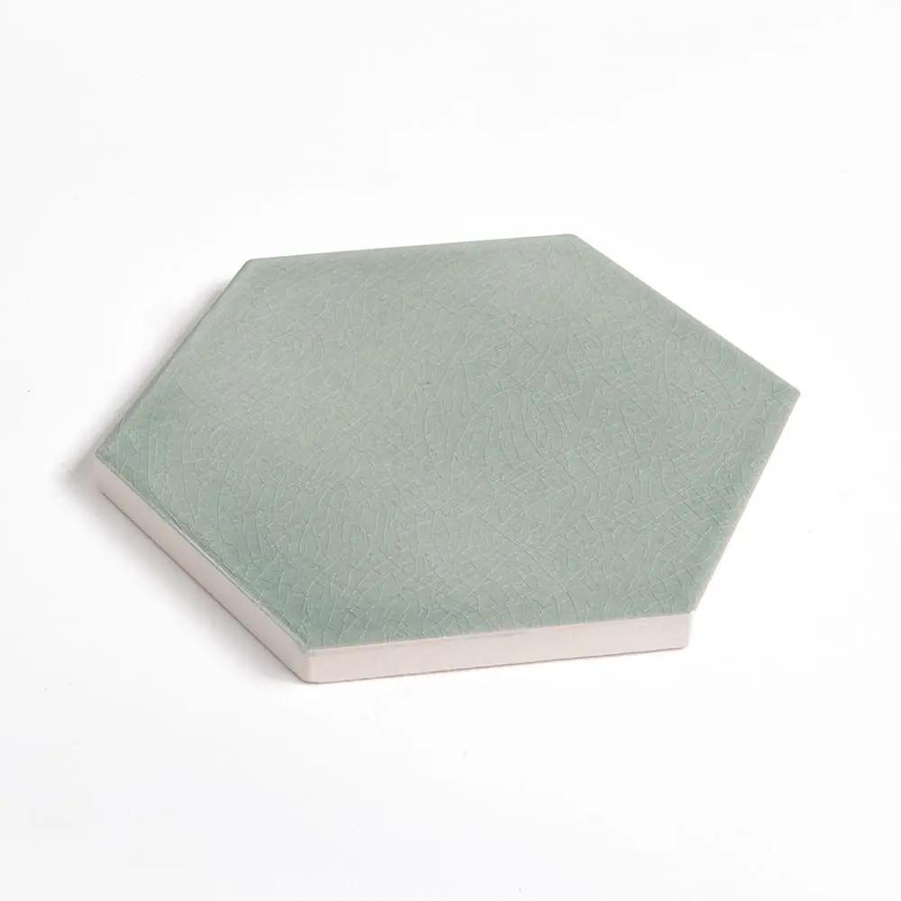 Verdant Crackled Hexagon 5 Ceramic Tiles 5x5