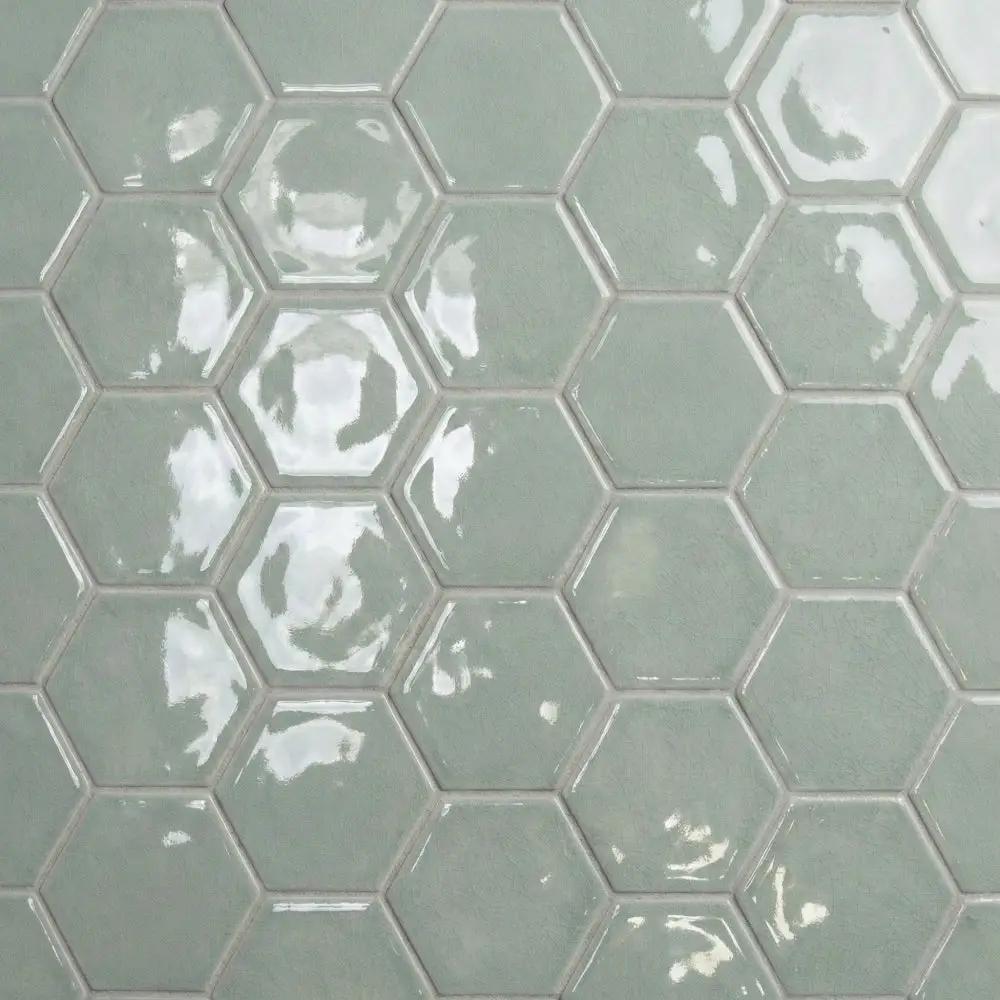 Verdant Crackled Hexagon 5 Ceramic Tiles 5x5