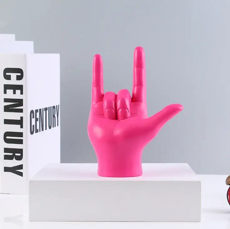 Vibrant abstract hand love sculpture living room rock gesture decor
