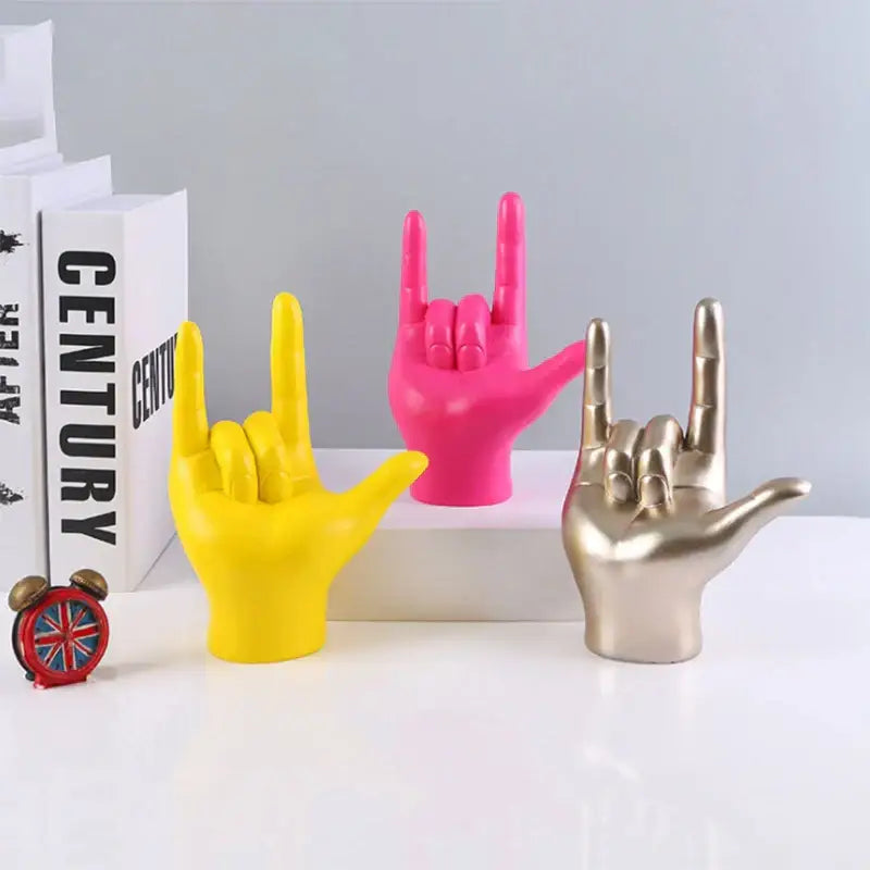 Vibrant abstract hand love sculpture living room rock gesture decor