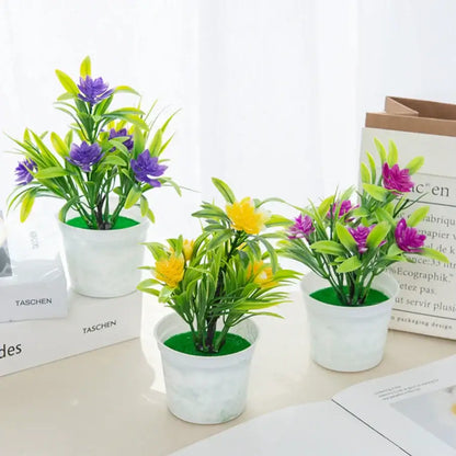 Vibrant artificial flowers bonsai vase set for living room decor