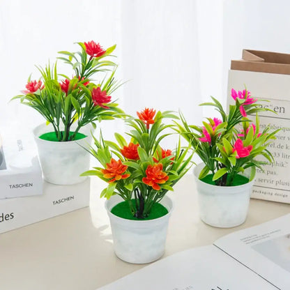 Vibrant artificial flowers bonsai vase set for living room decor