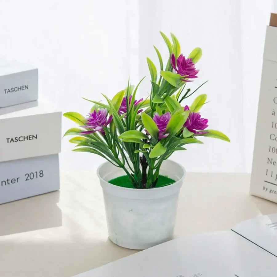 Vibrant artificial flowers bonsai vase set for living room decor