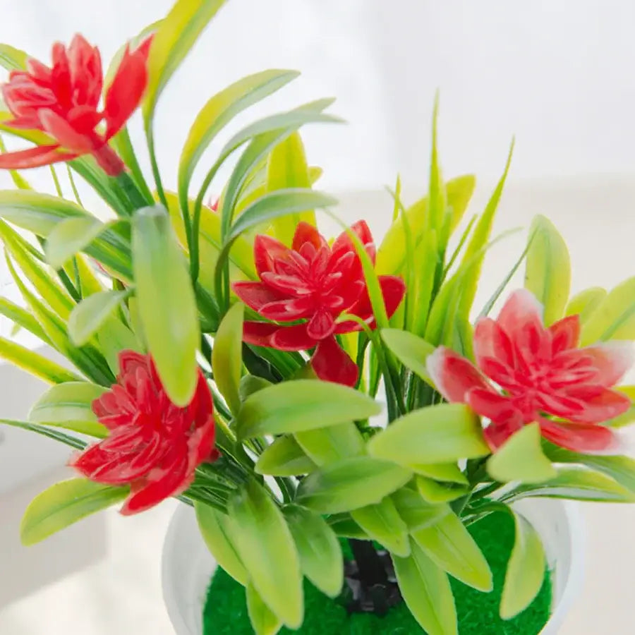 Vibrant artificial flowers bonsai vase set for living room decor
