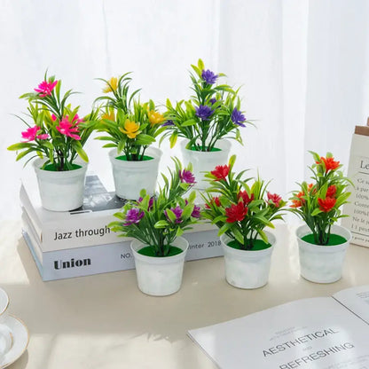 Vibrant artificial flowers bonsai vase set for living room decor
