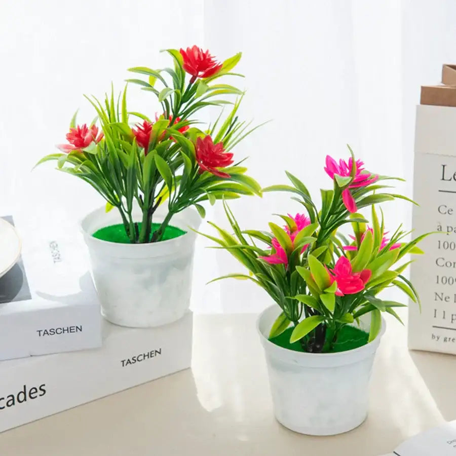 Vibrant artificial flowers bonsai vase set for living room decor