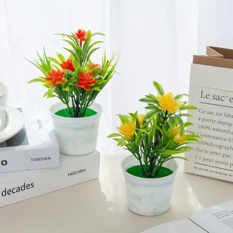 Vibrant artificial flowers bonsai vase set for living room decor