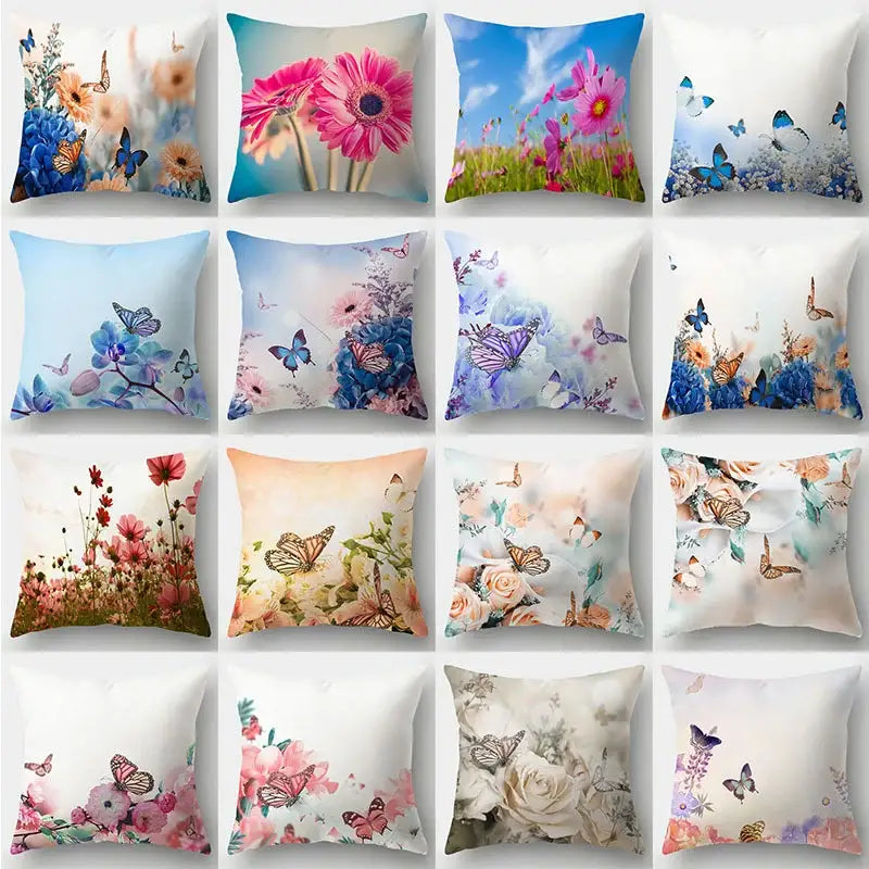Vibrant butterfly flower pillow case living room cushion cover