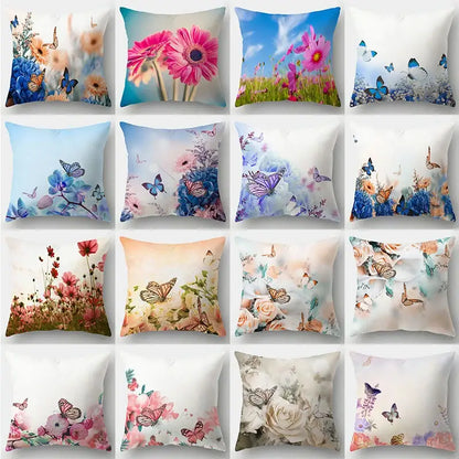 Vibrant butterfly flower pillow case living room cushion cover