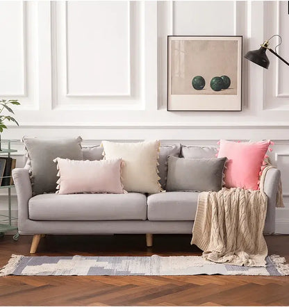 Vibrant fringed tassel velvet pillowcase for living room decor