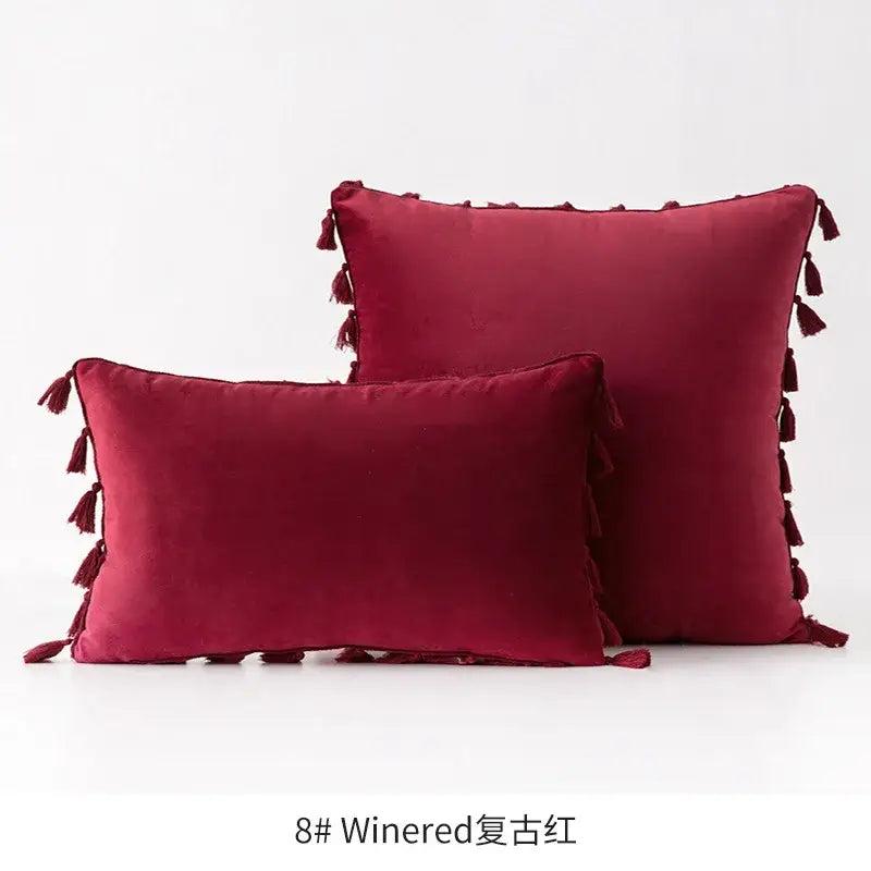 Vibrant fringed tassel velvet pillowcase for living room decor
