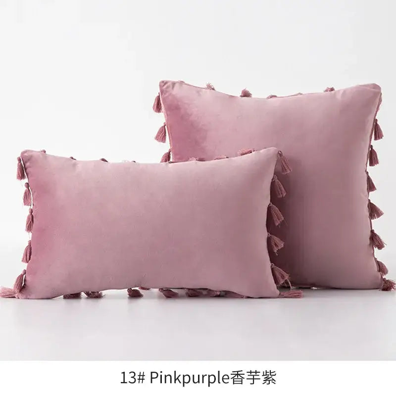 Vibrant fringed tassel velvet pillowcase for living room decor
