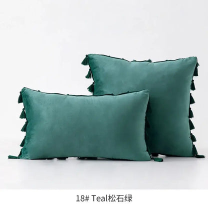 Vibrant fringed tassel velvet pillowcase for living room decor
