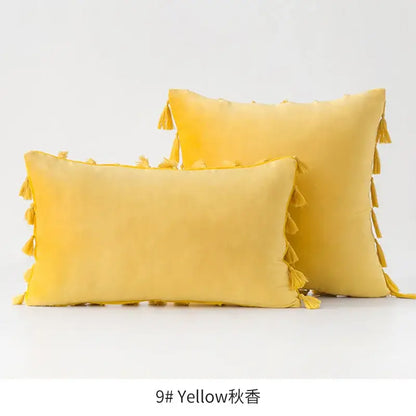 Vibrant fringed tassel velvet pillowcase for living room decor