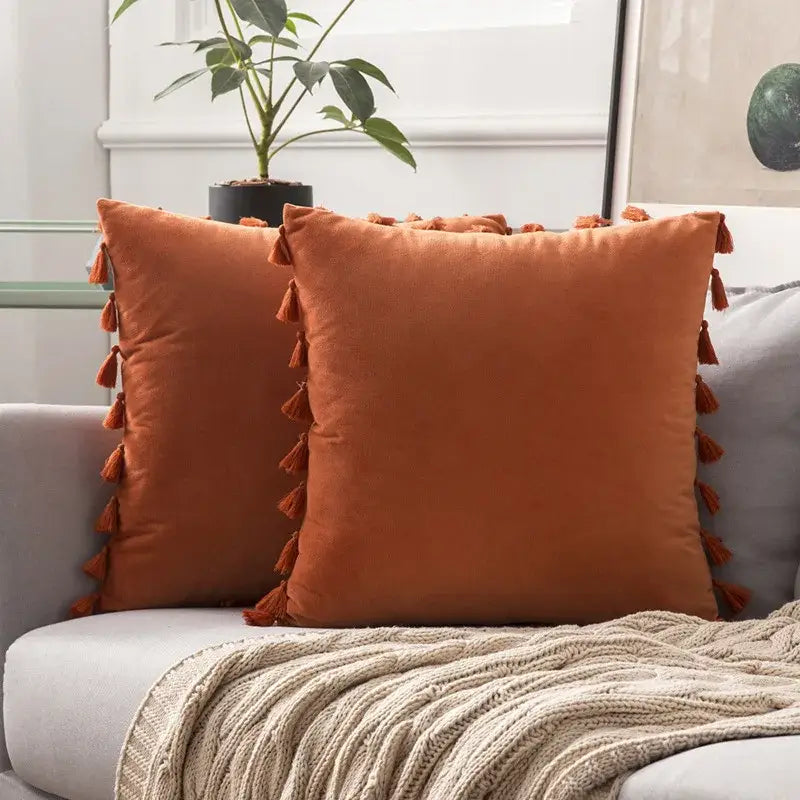 Vibrant fringed tassel velvet pillowcase for living room decor