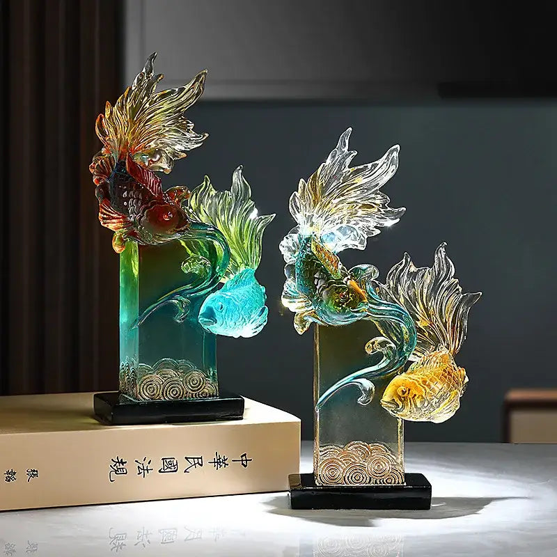 Vibrant gradient goldfish resin sculpture living room decor