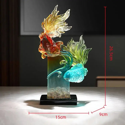 Vibrant gradient goldfish resin sculpture living room decor