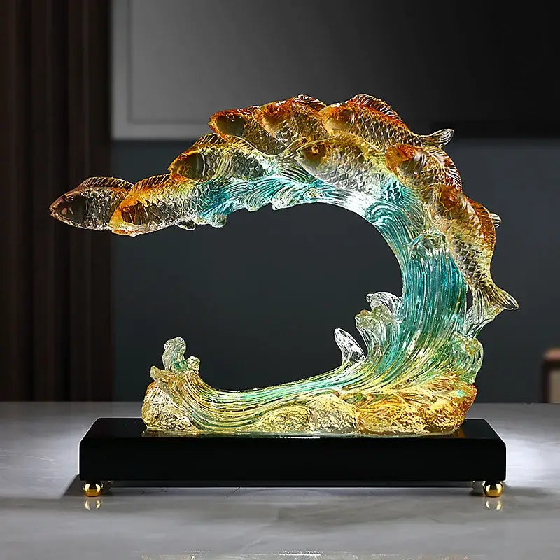 Vibrant gradient goldfish resin sculpture living room decor