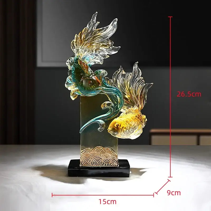 Vibrant gradient goldfish resin sculpture living room decor