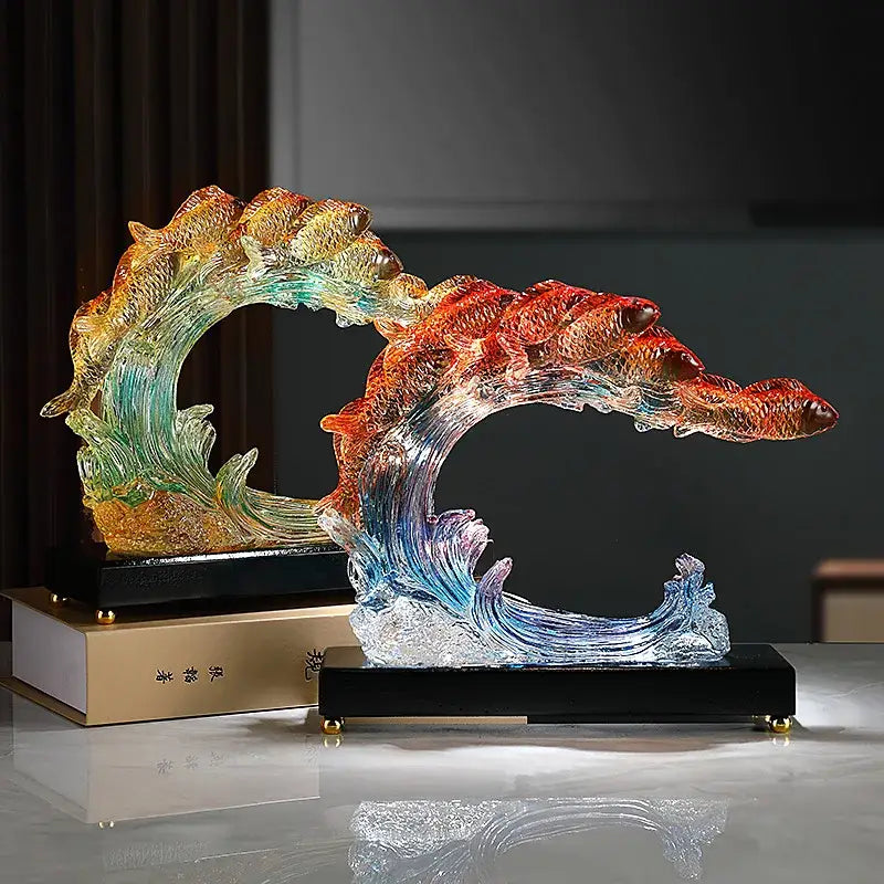 Vibrant gradient goldfish resin sculpture living room decor